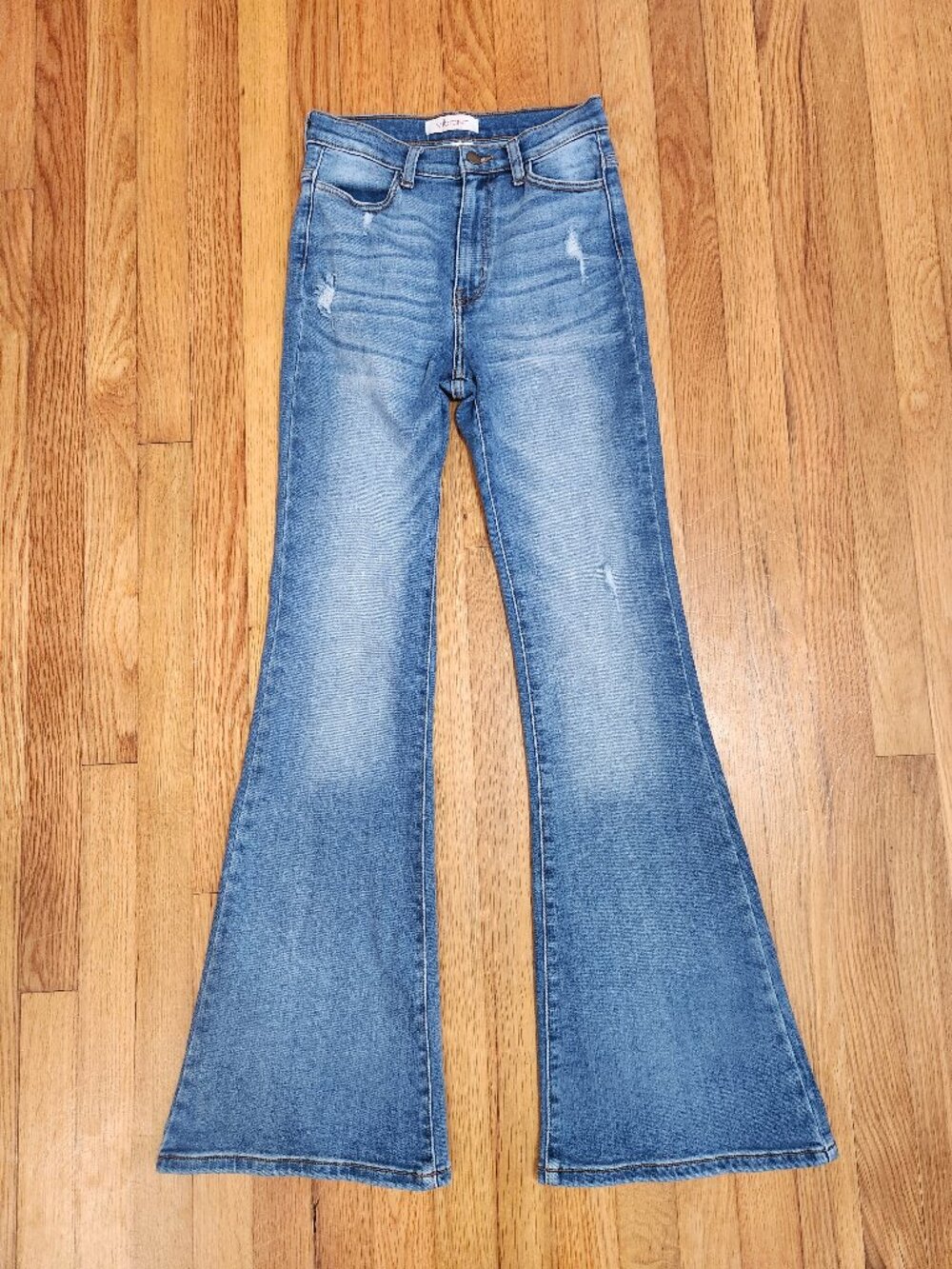 Vibrant M.I.U. High Rise Flare Bell Bottom Jeans Size 3 W25 Distressed